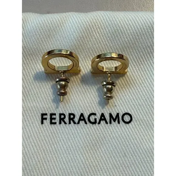 Salvatore Ferragamo Iconic Gold Gancini Earrings Small MINT - Picture 5 of 9